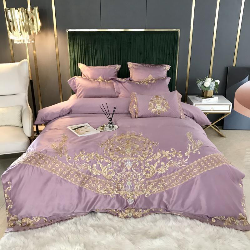 Magnificent Beauty: Four-Piece Embroidered Tencel Cotton Bedding SetRed bean paste 1.5m Flat sheet