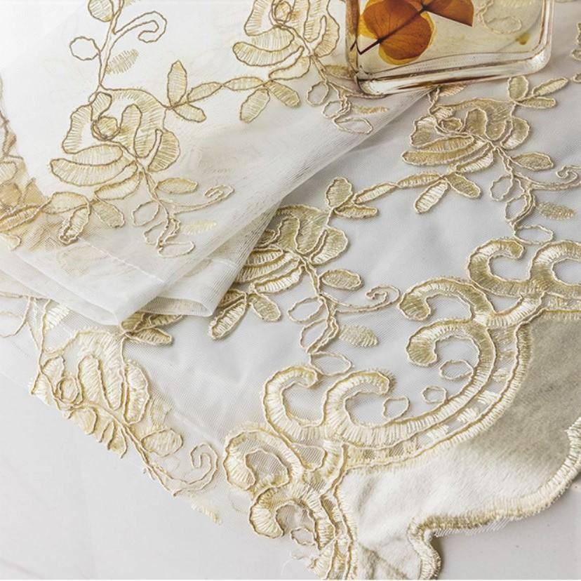 Melody gold embroidered white custom made sheer curtain  