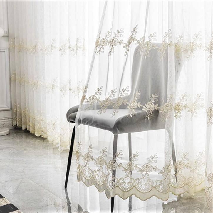 Melody gold embroidered white custom made sheer curtain  