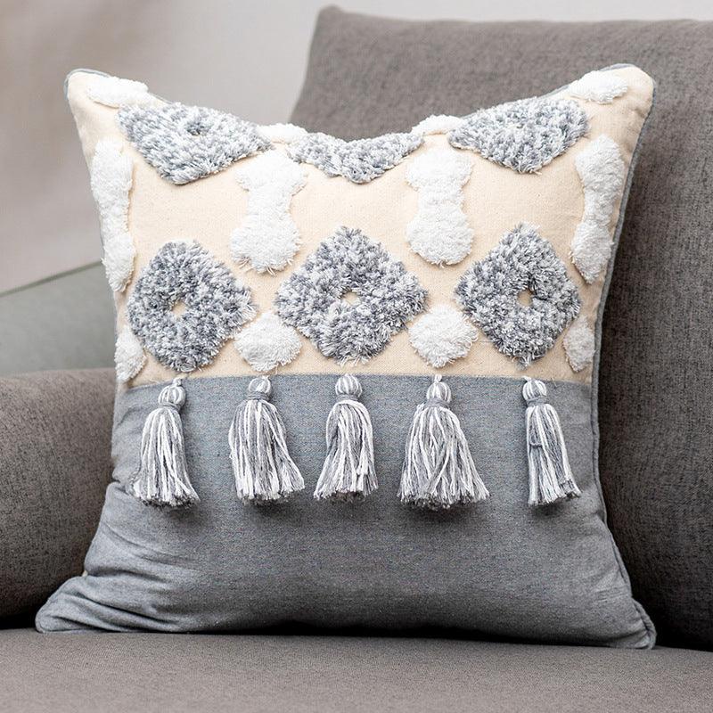Moroccan-Inspired Flow Sofa Pillow - Tassel Lumbar Cushion for Stylish Comfort at Home or OfficePillow A 45x45 cushion cover 