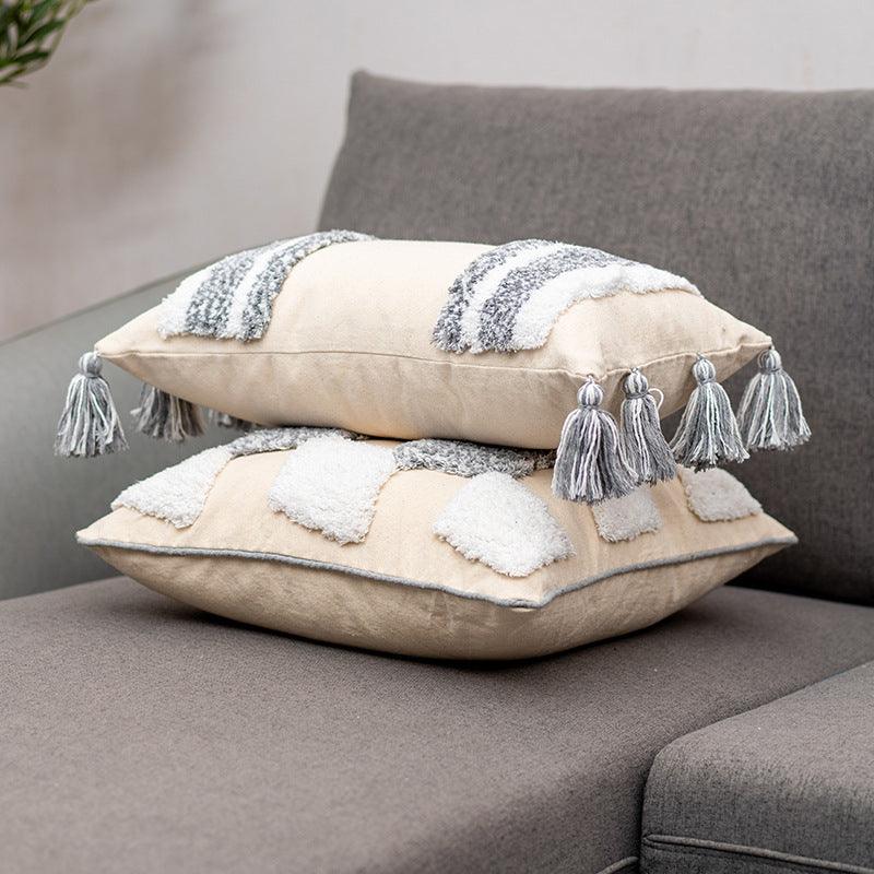 Moroccan-Inspired Flow Sofa Pillow - Tassel Lumbar Cushion for Stylish Comfort at Home or Office  
