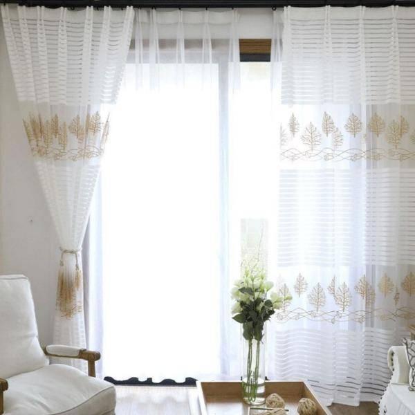 Nima gold embroidered white sheer custom made curtain  