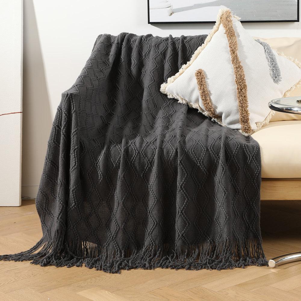 Nordic Classic Sofa Cover Knitted Soft  Blanket ThrowDark Grey 127x152cm 