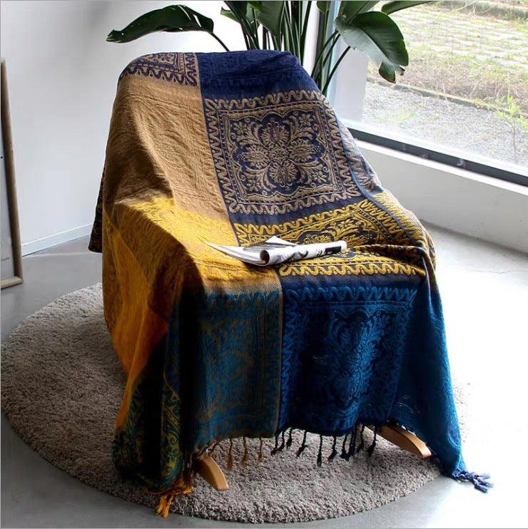 Nordic Folk Style Fullcover Chenille Sofa BlanketBlue 150x190 