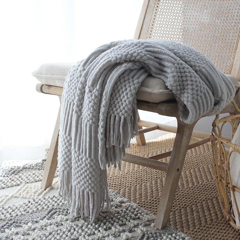 Nordic Knitted Blanket Woolen Blanket Blanket Bubble Blanket Sofa BlanketLight Grey 127x170cm 