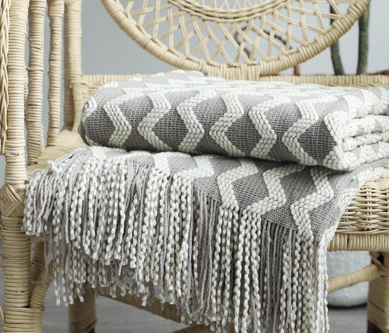 Nordic Knitted Decorative Sofa Blanket ThrowLight Grey 130x170 