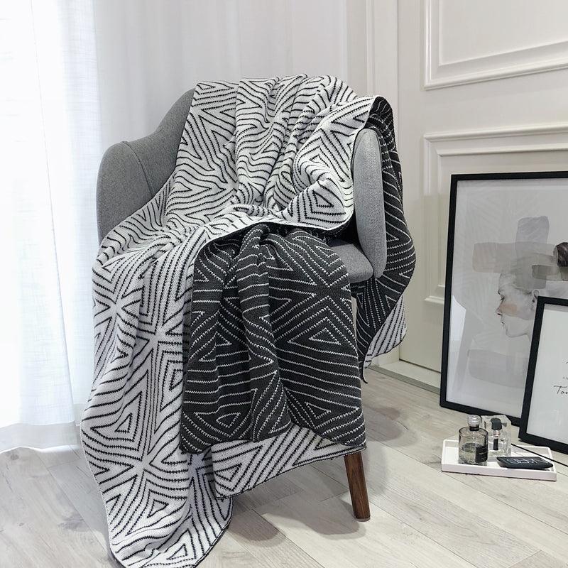 Nordic Knitted Woollen Cute Sofa Blanket ThrowBlack white 130x170cm 