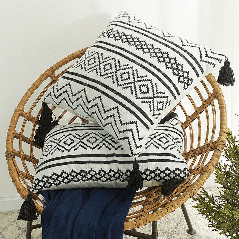 Nordic Morocco Chenille Geometric Throw Pillowcase - Jacquard Tassel Elegance for Stylish Home Decor  