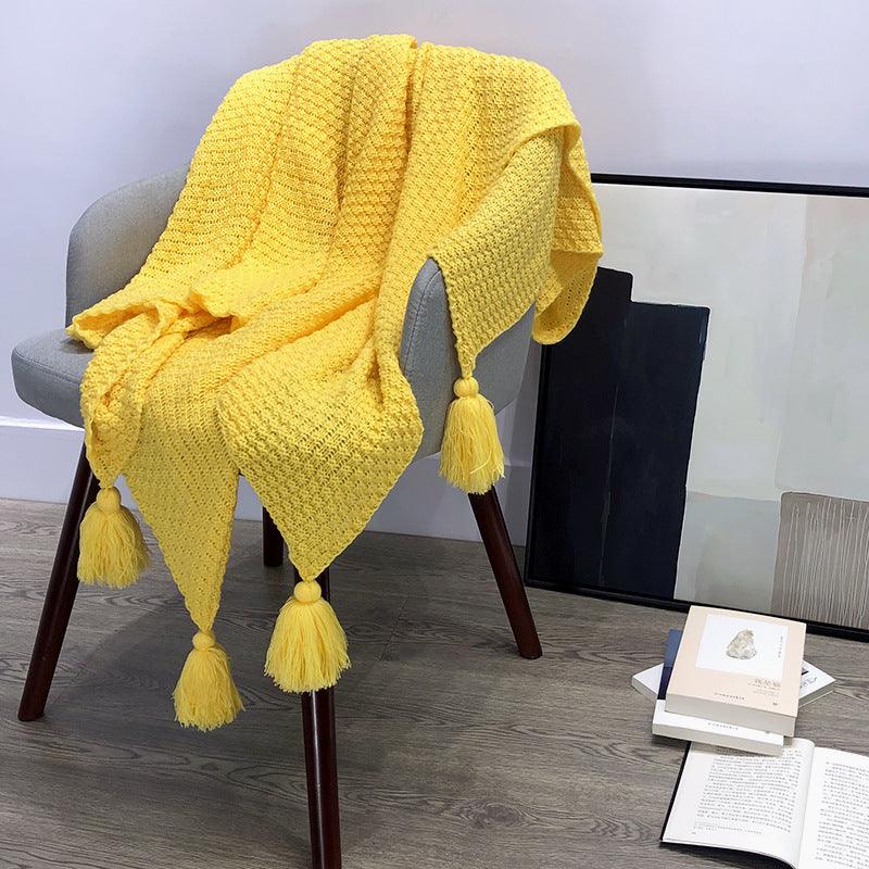 Nordic Style Thick Knitted Casual Blanket ThrowYellow 110x150cm 