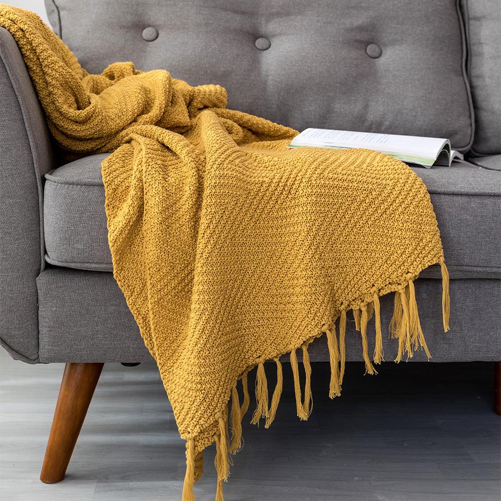 Nordic Style Yellow Knitted Sofa Blanket Throw  