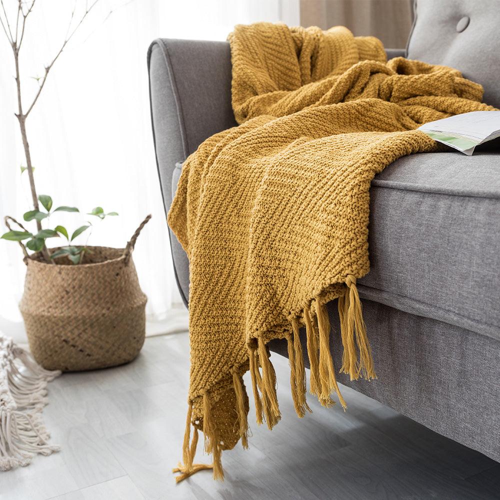 Nordic Style Yellow Knitted Sofa Blanket ThrowYellow 130x190cm 