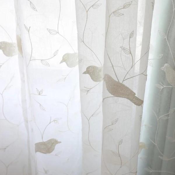 Ofi bird pattern custom made white sheer curtain  