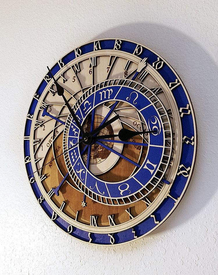 Original Modern Prague Astronomical Wooden Wall ClockBlue 30CM 