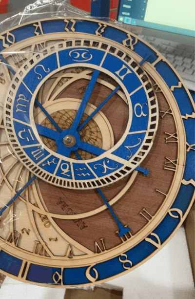 Original Modern Prague Astronomical Wooden Wall Clock  