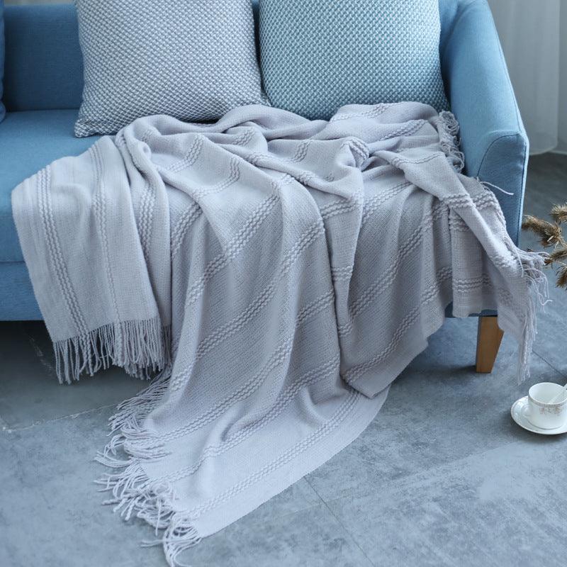 Pinstripe Knitted Sofa Blanket Air Conditioning Cover Blanket  
