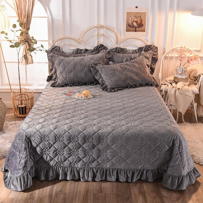 Premium Quilted Crystal Velvet Padded Bed Cover  