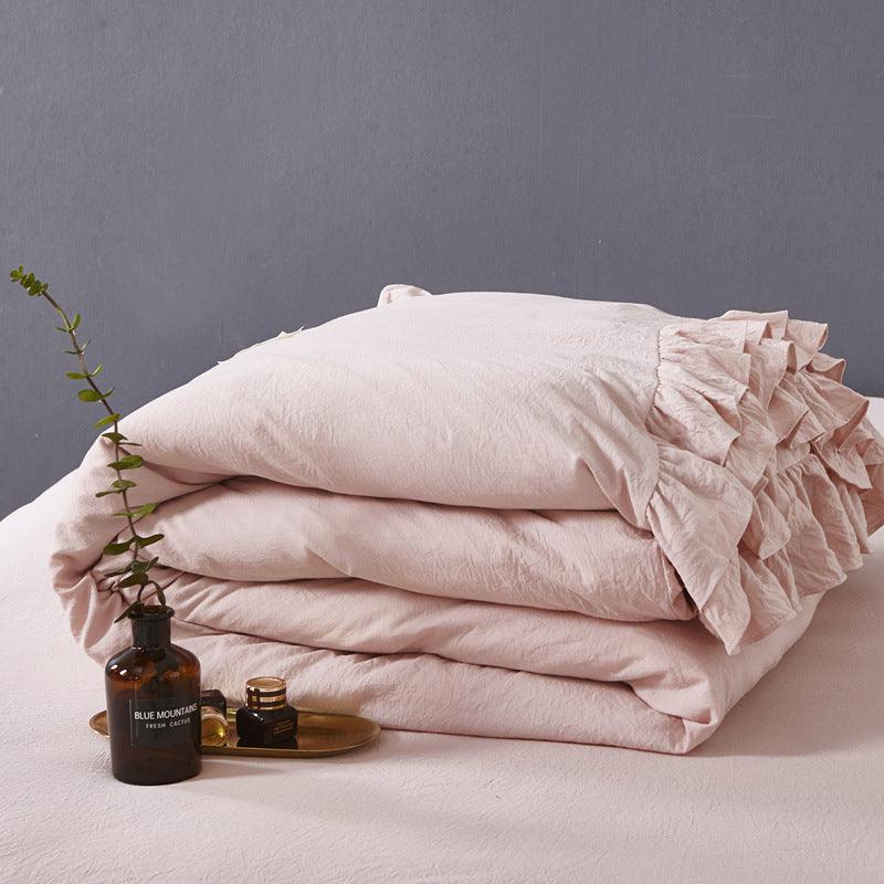 Princess Elegance: Four-Piece Soft Cotton Bedding Set with Ruffle Detail  