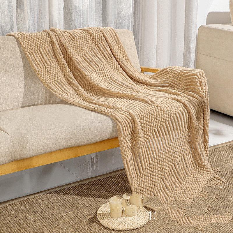 Pure Color Air Conditioning Blanket Cover Blanket Sofa Blanket Office Nap BlanketKhaki 130x170cm 