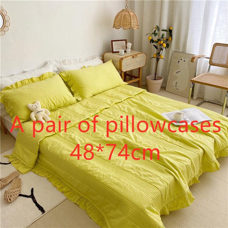 Pure Cotton Summer Quilt: Luxuriously Thick Bed SheetYellow Pillowcases 48x74cm 