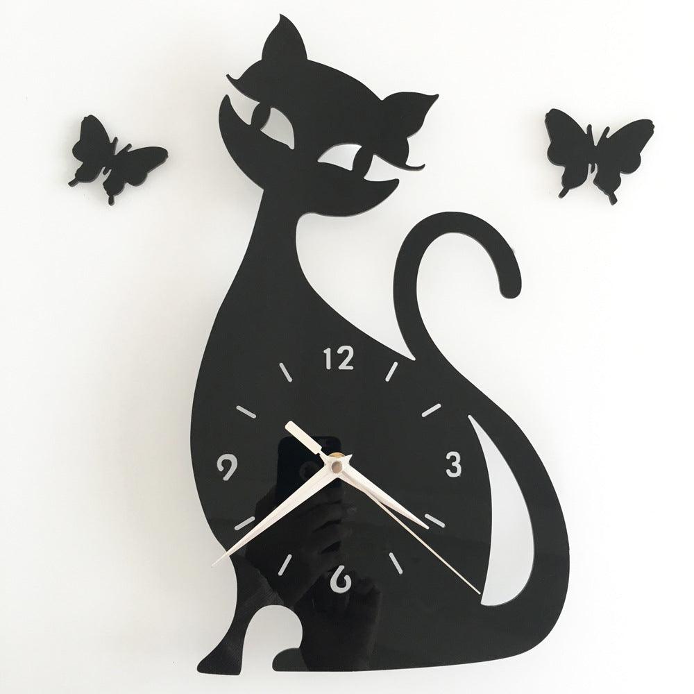 Quartz wall clock bedroom living room wall clock creative cute black cat wall sticker clockBlack acrylic packing  