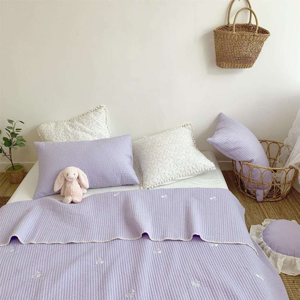 Quilted Comfort: Three-Piece Cotton Sewing Quilt Bed Cover SetPurple Bed Cover 200x230cm 