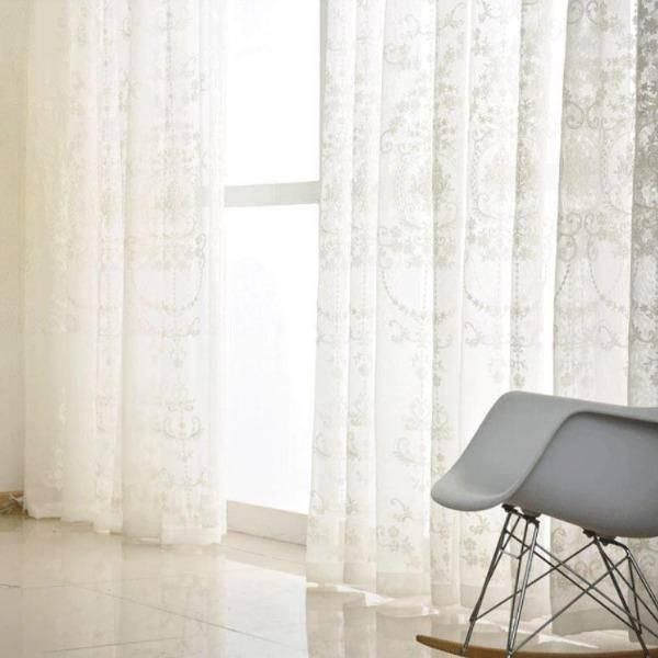 Ream embroidered custom made white sheer curtain  