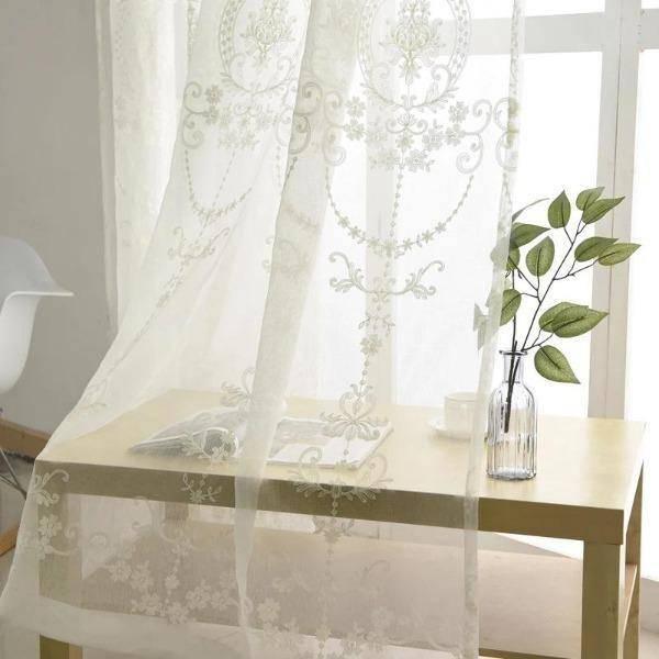 Ream embroidered custom made white sheer curtain100 cm x 250 cm Pencil Pleat 