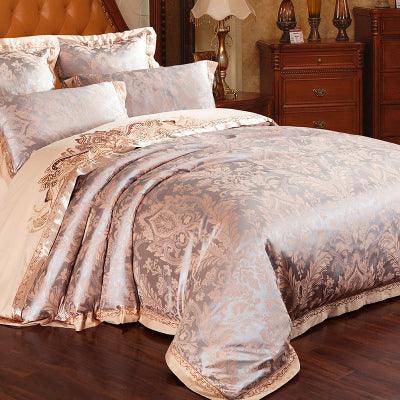 Refined Elegance: Full Cotton Four-Piece Bedding Set with Flower PatternRose Gold 1.5m 