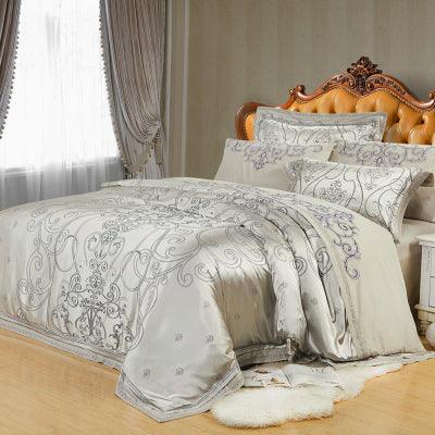 Refined Elegance: Full Cotton Four-Piece Bedding Set with Flower PatternLight Grey 1.5m 