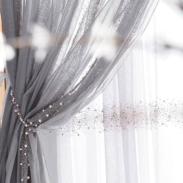 Roddy pearl embroidered grey or white sheer curtain  