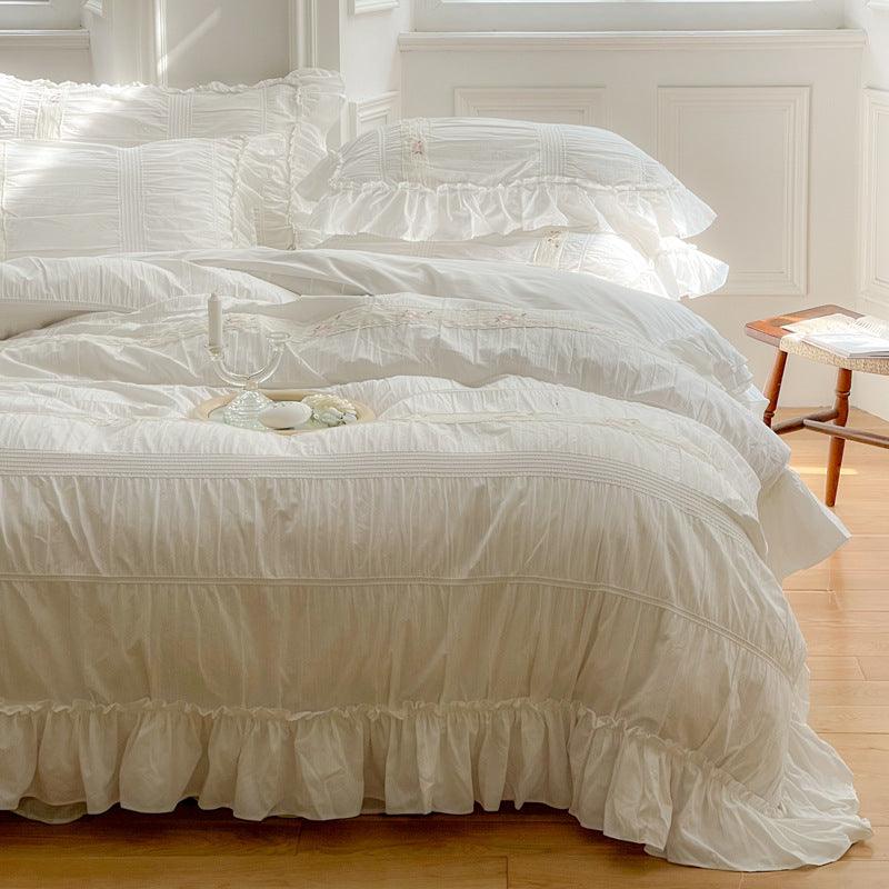 Romantic Charm: All Cotton Four-Piece Ruffled Quilt Cover Set  