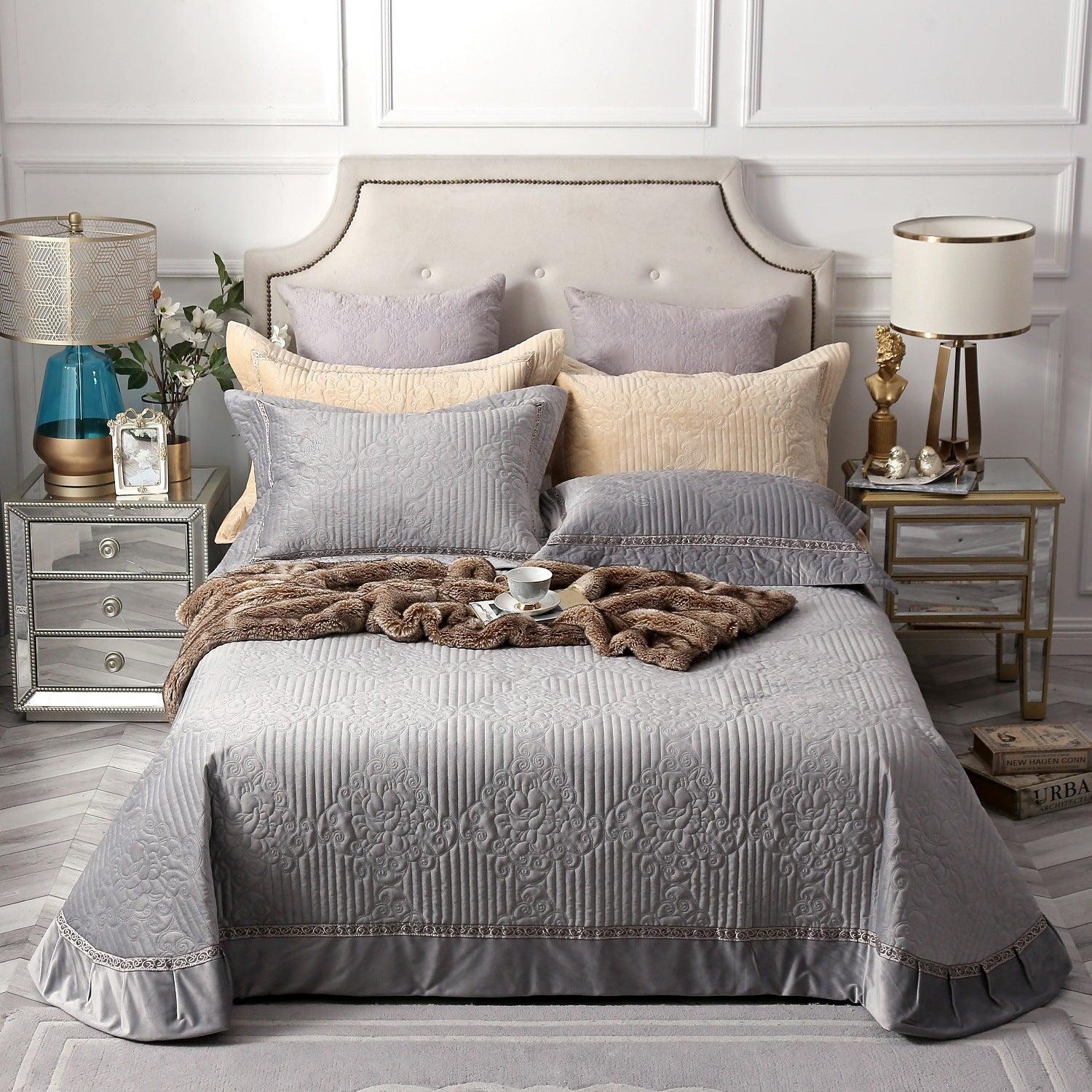 Romantic Velvet Bliss: Three-Piece Quilt Bed Cover Set  