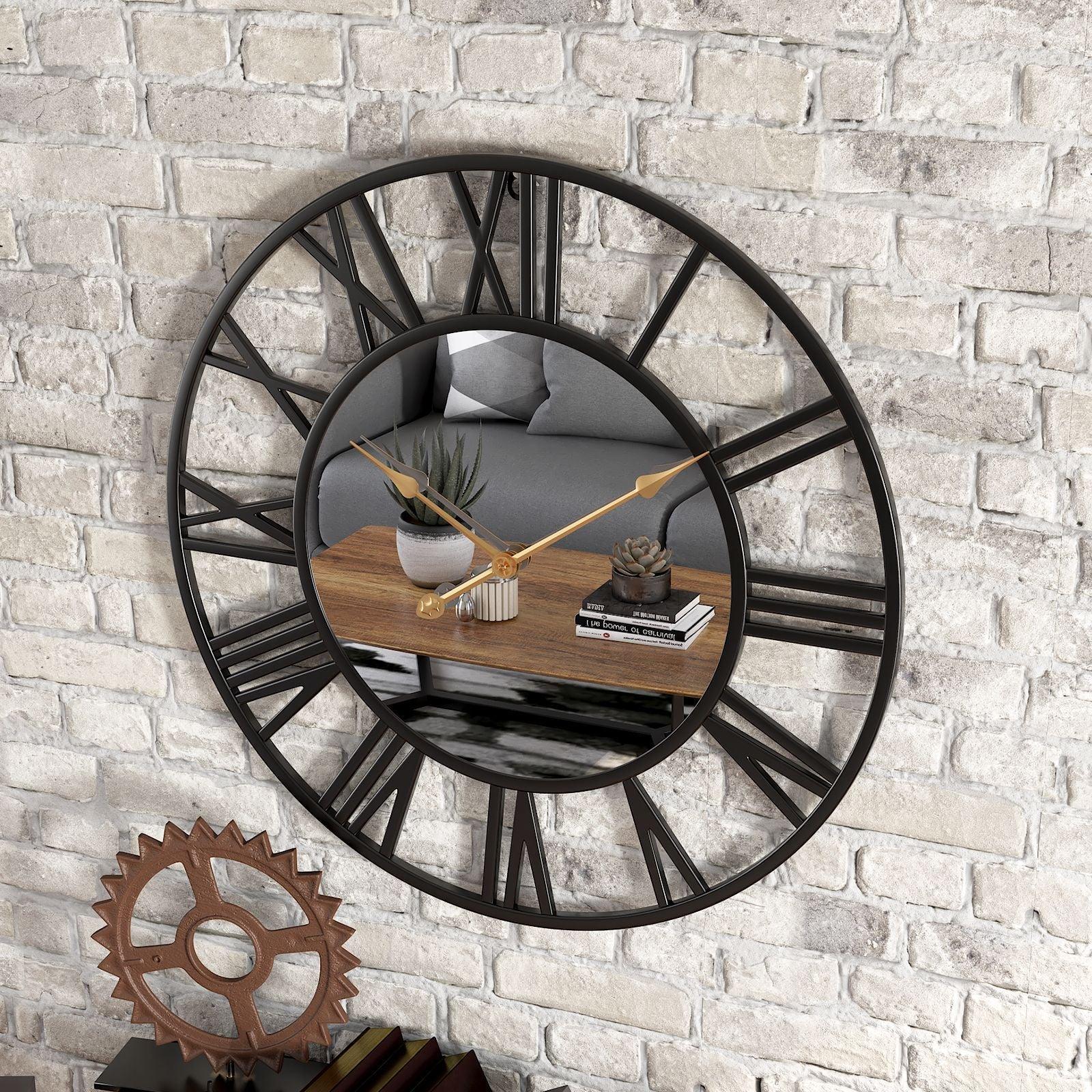 Round Wrought Iron Mirror Clock Wrought Iron Wall ClockBlack  