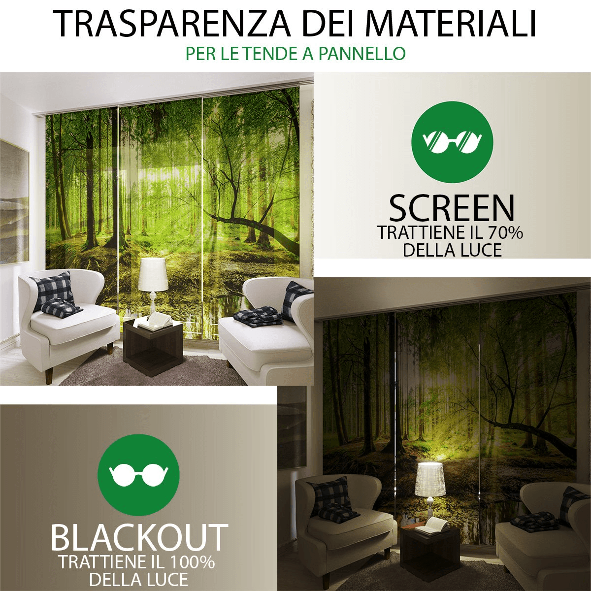 Set of 8 Panel Curtains Charming Green Illustration  