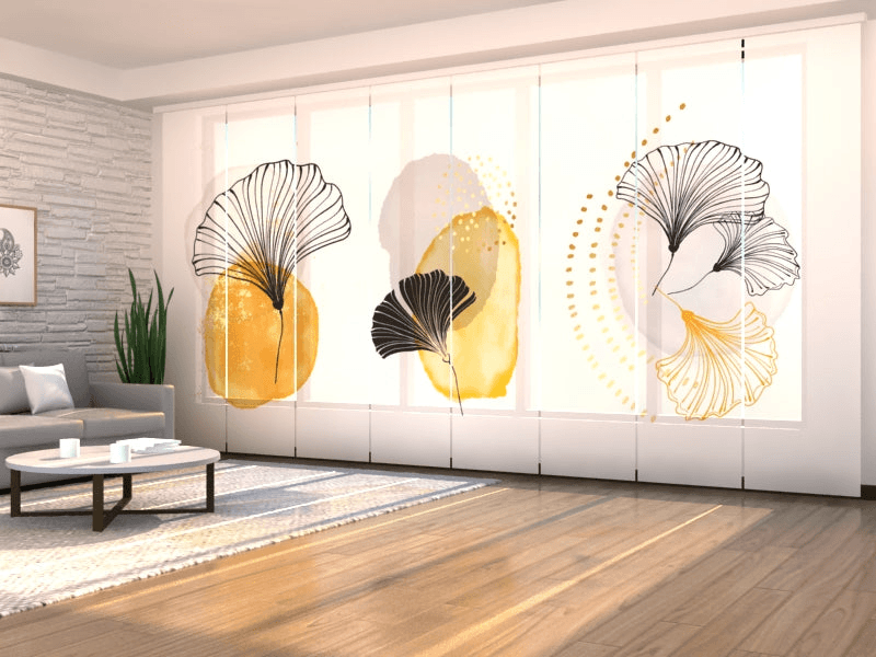 Set of 8 Panel Curtains Elegant Flower with Golden ElementsBlackout 50 220