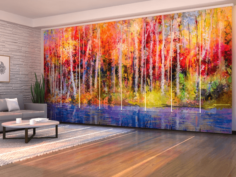 Set of 8 Panel Curtains Oil Painting Vibrant Autumn TreesScreen 40 140