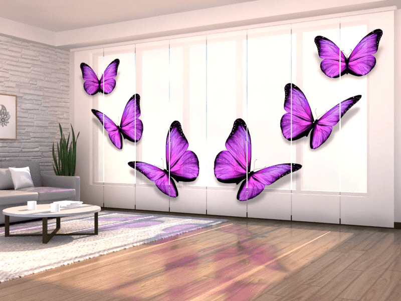 Set of 8 Panel Curtains Purple ButterfliesScreen 40 140