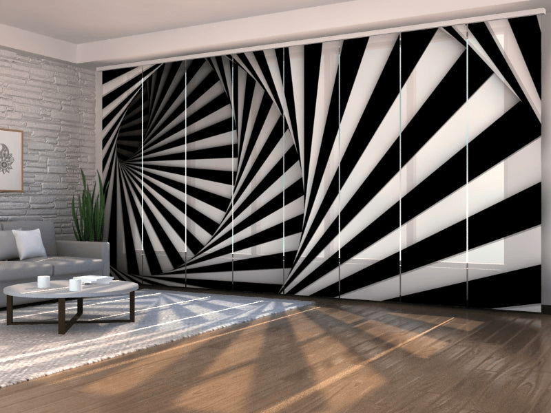 Set of 8 Panel Curtains Spiral in Black and WhiteScreen 40 140