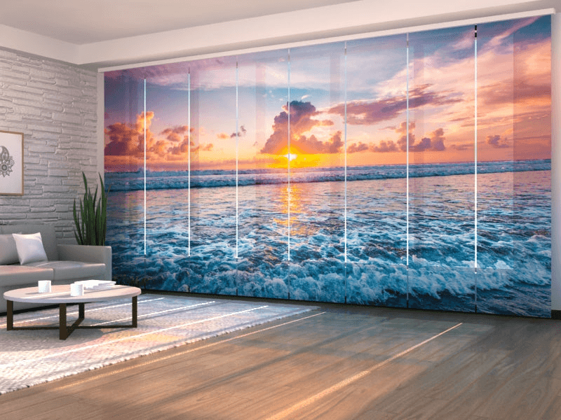 Set of 8 Panel Curtains Sunset over Ocean WavesScreen 40 140