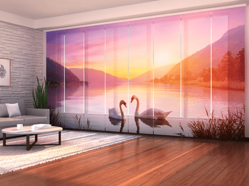 Set of 8 Panel Curtains Swans on the Lake at DawnBlackout 40 150