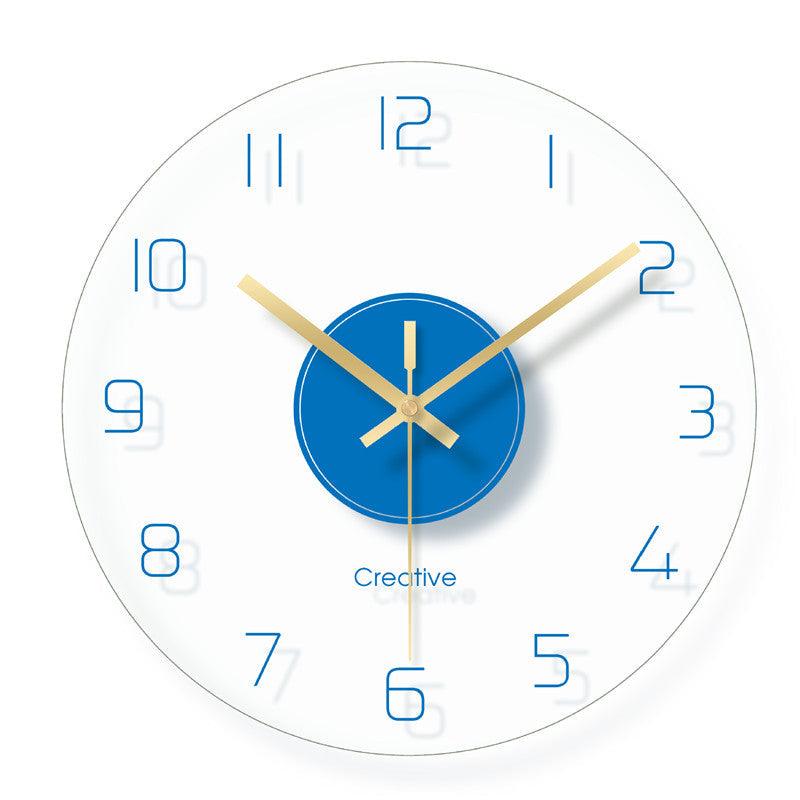 Simple And Stylish Transparent Glass Wall Clock Living Room Bedroom Silent Clock Wall WatchBlue  