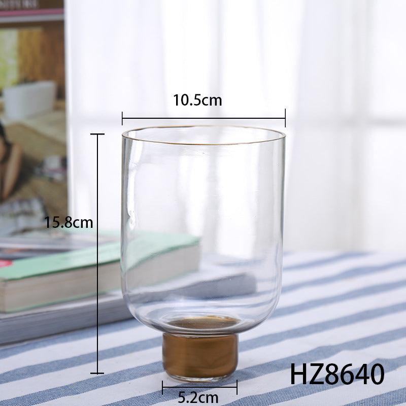 Simple High-grade Transparent Glass Candle Holder With Copper RingHZ8640  