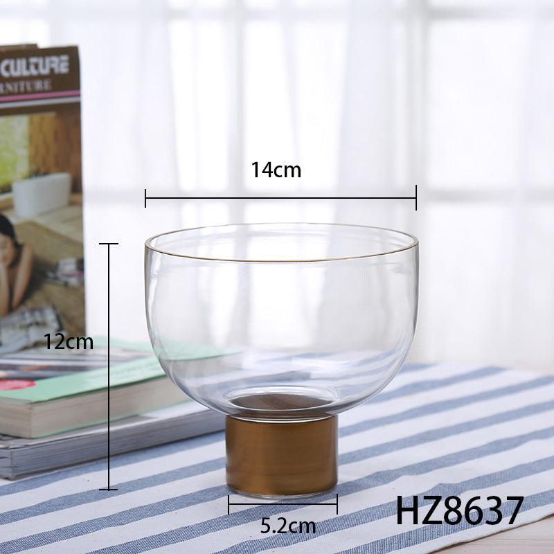 Simple High-grade Transparent Glass Candle Holder With Copper RingHZ8637  