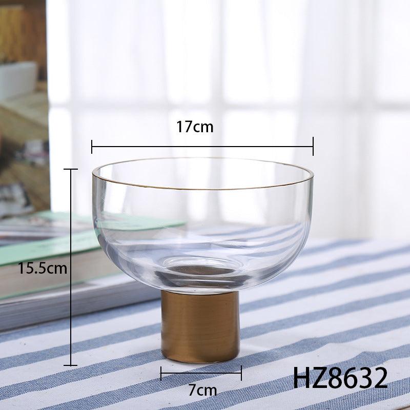 Simple High-grade Transparent Glass Candle Holder With Copper RingHZ8632  