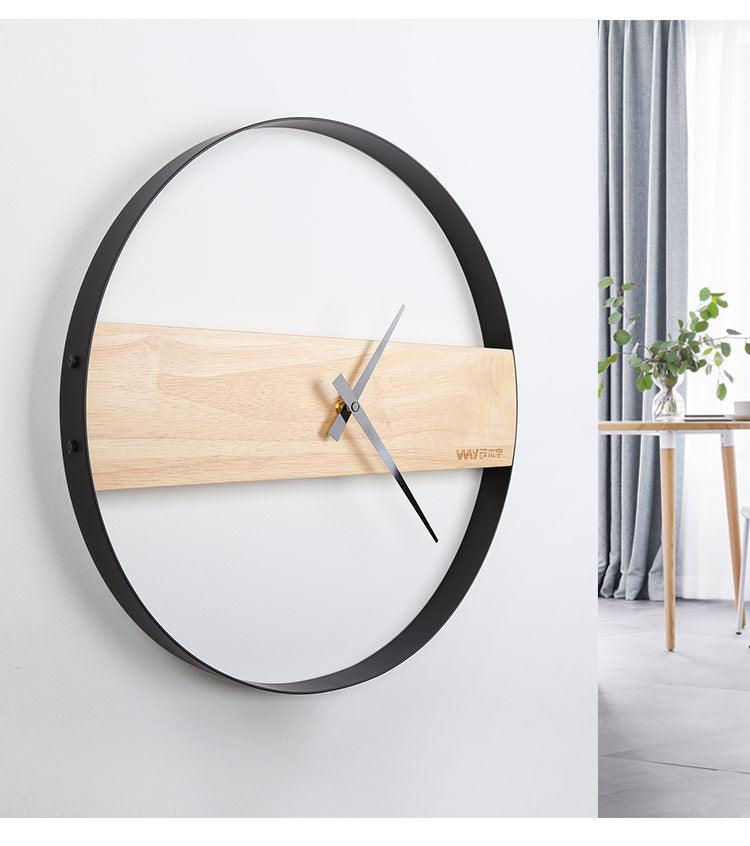 Simple Modern Living Room Metal Wood Wall Clock  