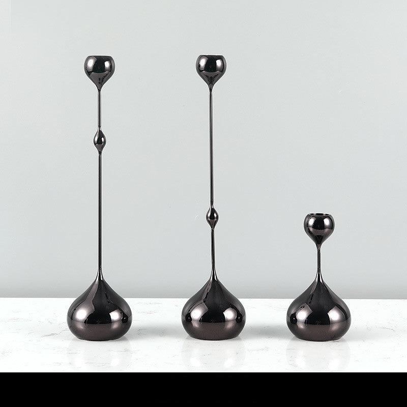 Simple Modern Metal Water Drop Candle Holder OrnamentBlack titanium 3pcs  