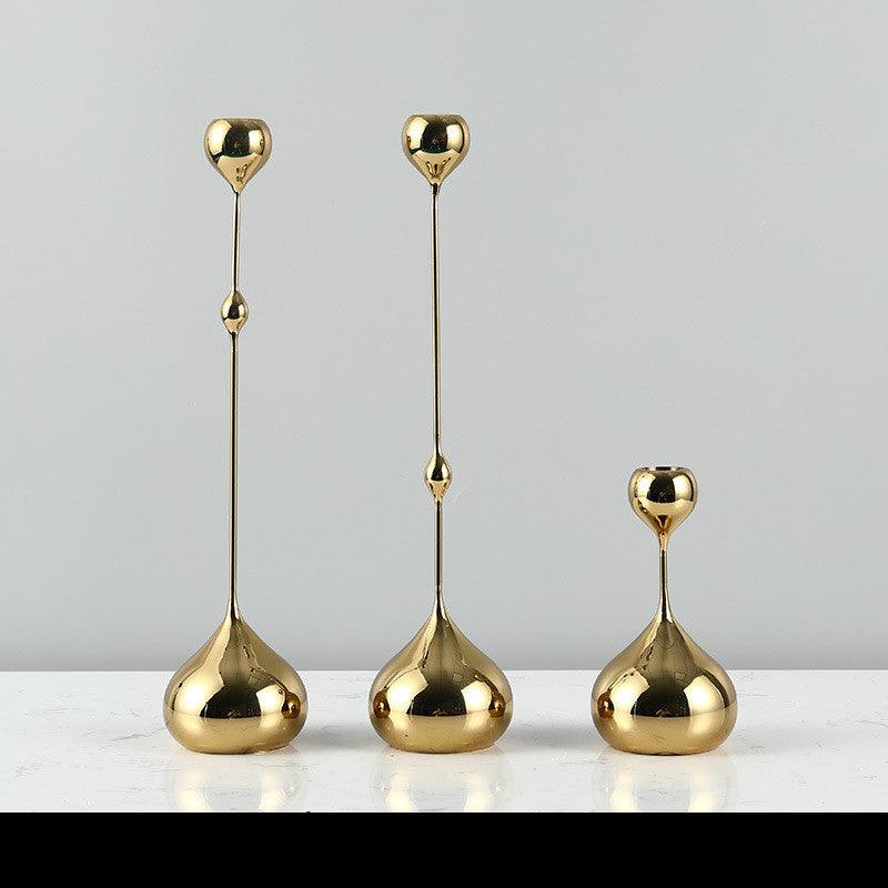 Simple Modern Metal Water Drop Candle Holder OrnamentTitanium 3pcs  