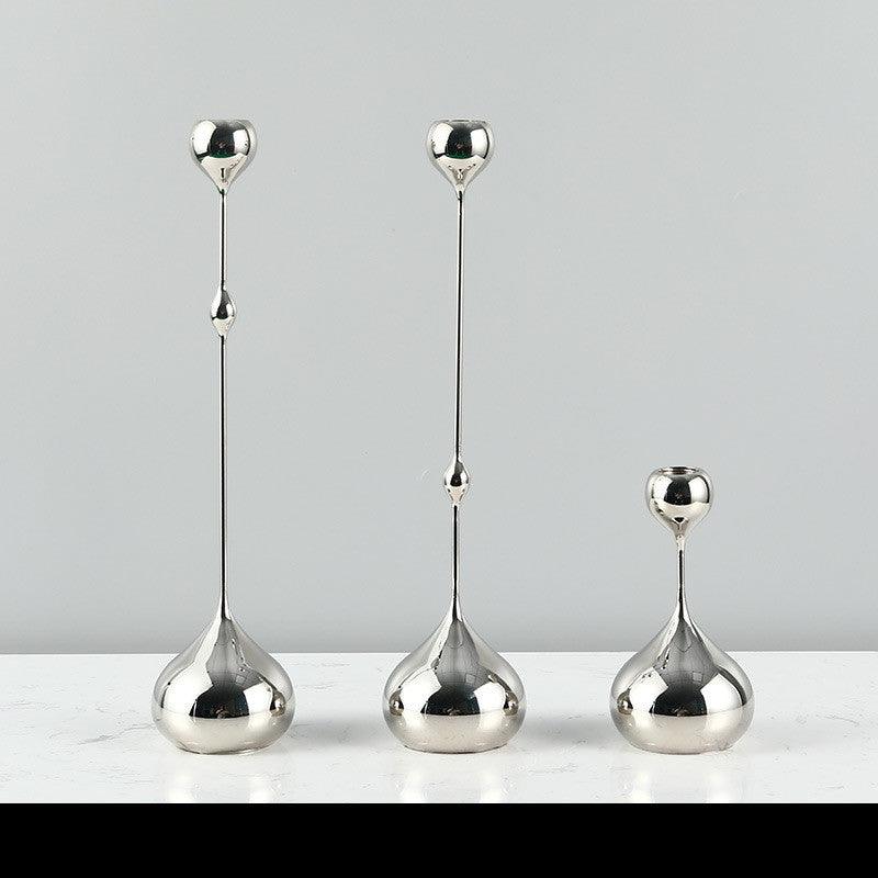Simple Modern Metal Water Drop Candle Holder OrnamentSilver 3pcs  