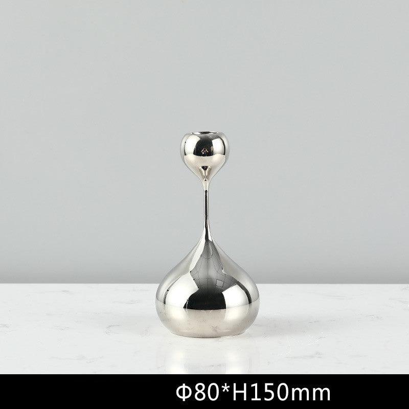 Simple Modern Metal Water Drop Candle Holder OrnamentSilver C  