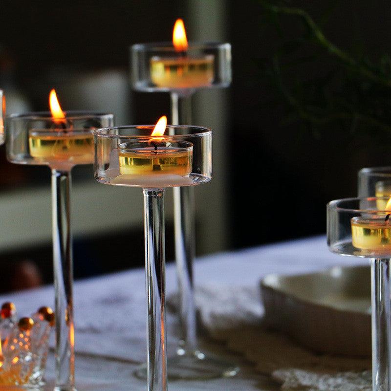 Simple Transparent Crystal High-footed Glass Candle Holder Romantic Table Decoration  